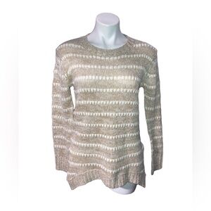 POOF! Women’s Medium Beige & White Striped Long Sleeve Sweater with Side Slit